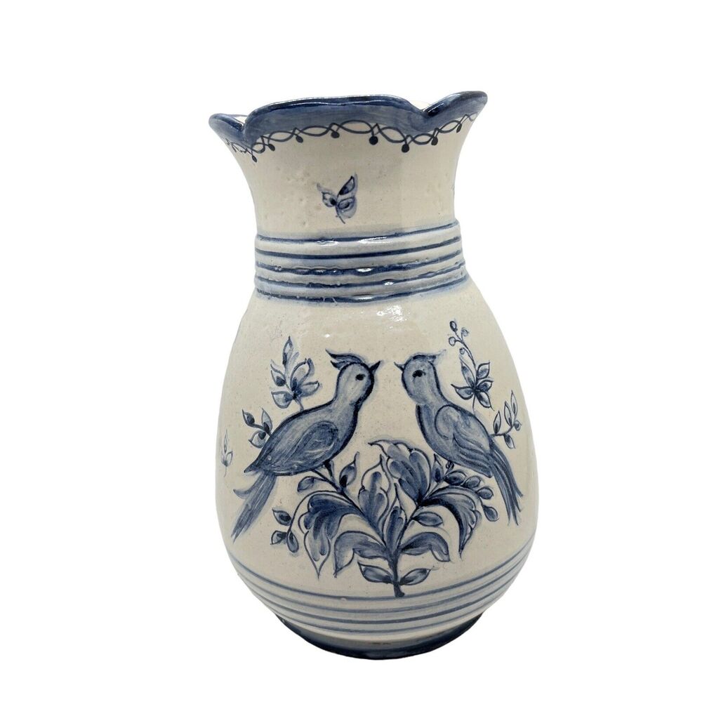 Sant'Anna Ceramic Vase Love Birds Blue Birds Hand Painted Portugal 1988 Teresa